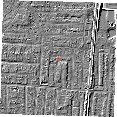 Shaded relief map of the ground around EN36DE, computed from Environment Agency LiDAR. The ground here sits at about 18 m above sea level and falls 8 m across the surrounding 800 m. Surface water reaching this point runs off ground lying to the south-south-west, 1.2 m higher.