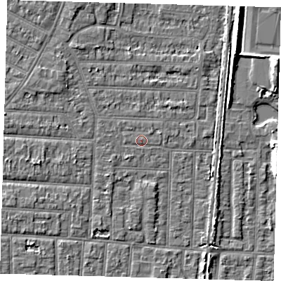 Shaded relief map of the ground around EN36DG, computed from Environment Agency LiDAR. The ground here sits at about 18 m above sea level and falls 8 m across the surrounding 800 m. Surface water reaching this point runs off ground lying to the west, 0.8 m higher.