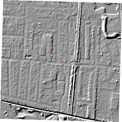 Shaded relief map of the ground around EN36DL, computed from Environment Agency LiDAR. The ground here sits at about 18 m above sea level and falls 8 m across the surrounding 800 m. Surface water reaching this point runs off ground lying to the south-south-east, 4.1 m higher.