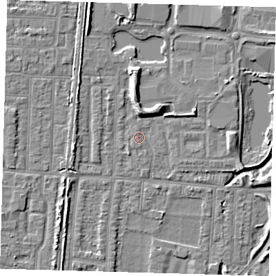 Shaded relief map of the ground around EN36EA, computed from Environment Agency LiDAR. The ground here sits at about 17 m above sea level and falls 8 m across the surrounding 800 m. Surface water reaching this point runs off ground lying to the south, 0.9 m higher.