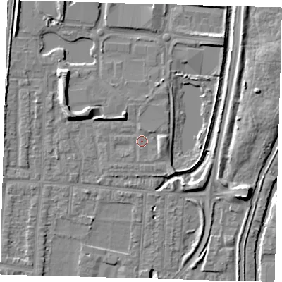 Shaded relief map of the ground around EN37GH, computed from Environment Agency LiDAR. The ground here sits at about 17 m above sea level and falls 8 m across the surrounding 800 m. Surface water reaching this point runs off ground lying to the north-east, 1.4 m higher.