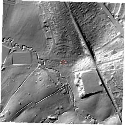 Shaded relief map of the ground around EN52BT, computed from Environment Agency LiDAR. The ground here sits at about 73 m above sea level and falls 26 m across the surrounding 800 m. Surface water reaching this point runs off ground lying to the north, 20.1 m higher.