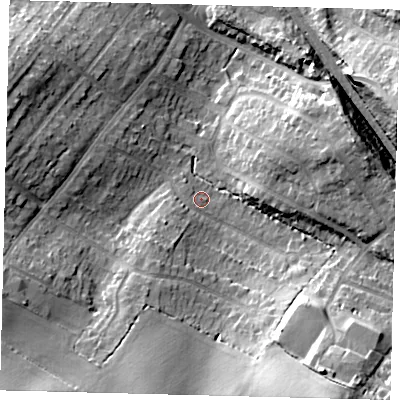 Shaded relief map of the ground around EN62EE, computed from Environment Agency LiDAR. The ground here sits at about 98 m above sea level and falls 21 m across the surrounding 800 m. Surface water reaching this point runs off ground lying to the south-east, 19.1 m higher.