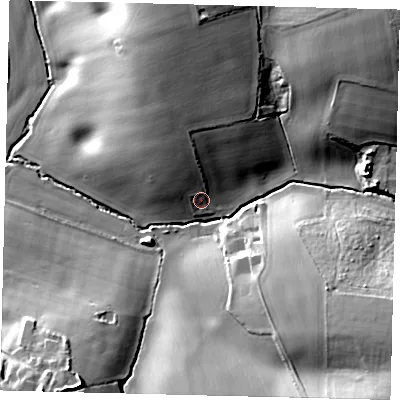 Shaded relief map of the ground around EN63BL, computed from Environment Agency LiDAR. The ground here sits at about 84 m above sea level and falls 22 m across the surrounding 800 m. Surface water reaching this point runs off ground lying to the north-north-west, 11.0 m higher.