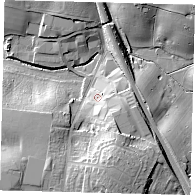 Shaded relief map of the ground around EN63JN, computed from Environment Agency LiDAR. The ground here sits at about 91 m above sea level and falls 25 m across the surrounding 800 m. Surface water reaching this point runs off ground lying to the south-east, 11.6 m higher.