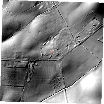 Shaded relief map of the ground around EN64QZ, computed from Environment Agency LiDAR. The ground here sits at about 63 m above sea level and falls 35 m across the surrounding 800 m. Surface water reaching this point runs off ground lying to the west-south-west, 1.7 m higher.