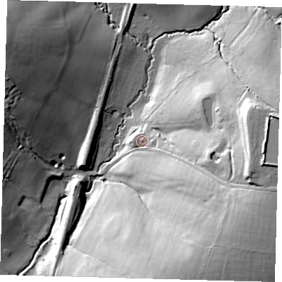 Shaded relief map of the ground around EN75TD, computed from Environment Agency LiDAR. The ground here sits at about 73 m above sea level and falls 52 m across the surrounding 800 m. Surface water reaching this point runs off ground lying to the east-south-east, 12.5 m higher.