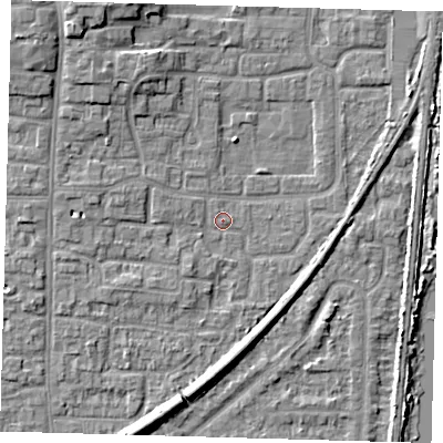 Shaded relief map of the ground around EN88TX, computed from Environment Agency LiDAR. The ground here sits at about 21 m above sea level and falls 8 m across the surrounding 800 m. Surface water reaching this point runs off ground lying to the north-north-west, 6.1 m higher.