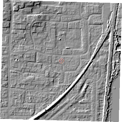 Shaded relief map of the ground around EN88TZ, computed from Environment Agency LiDAR. The ground here sits at about 21 m above sea level and falls 8 m across the surrounding 800 m. Surface water reaching this point runs off ground lying to the north-west, 6.2 m higher.