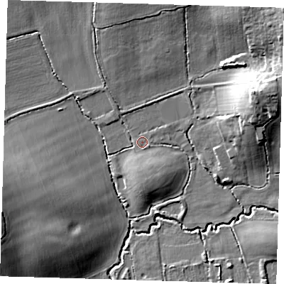 Shaded relief map of the ground around EN92AD, computed from Environment Agency LiDAR. The ground here sits at about 31 m above sea level and falls 20 m across the surrounding 800 m. Surface water reaching this point runs off ground lying to the north-east, 16.9 m higher.