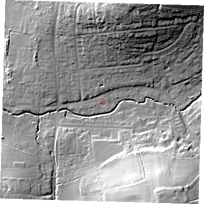 Shaded relief map of the ground around EN92LD, computed from Environment Agency LiDAR. The ground here sits at about 29 m above sea level and falls 37 m across the surrounding 800 m. Surface water reaching this point runs off ground lying to the north, 0.9 m higher.
