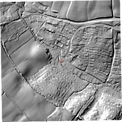 Shaded relief map of the ground around EX109EQ, computed from Environment Agency LiDAR. The ground here sits at about 52 m above sea level and falls 67 m across the surrounding 800 m. Surface water reaching this point runs off ground lying to the south-west, 55.4 m higher.