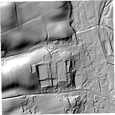 Shaded relief map of the ground around EX111QZ, computed from Environment Agency LiDAR. The ground here sits at about 55 m above sea level and falls 39 m across the surrounding 800 m. Surface water reaching this point runs off ground lying to the west-south-west, 1.3 m higher.