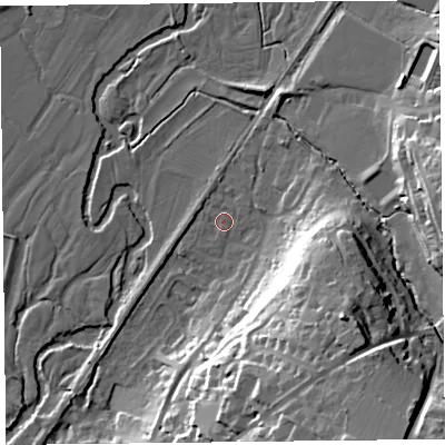 Shaded relief map of the ground around EX135RQ, computed from Environment Agency LiDAR. The ground here sits at about 29 m above sea level and falls 33 m across the surrounding 800 m. Surface water reaching this point runs off ground lying to the north-north-west, 0.9 m higher.