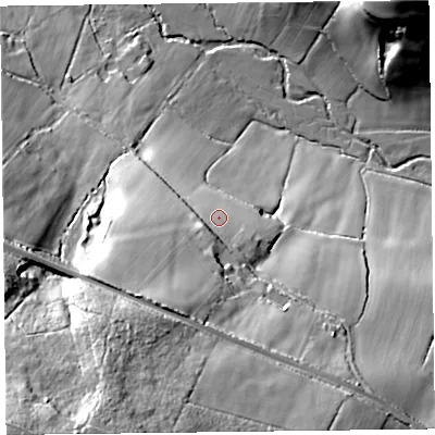 Shaded relief map of the ground around EX137DR, computed from Environment Agency LiDAR. The ground here sits at about 65 m above sea level and falls 90 m across the surrounding 800 m. Surface water reaching this point runs off ground lying to the south-south-west, 26.6 m higher.