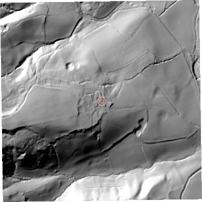 Shaded relief map of the ground around EX137HQ, computed from Environment Agency LiDAR. The ground here sits at about 112 m above sea level and falls 121 m across the surrounding 800 m. Surface water reaching this point runs off ground lying to the west-south-west, 46.6 m higher.