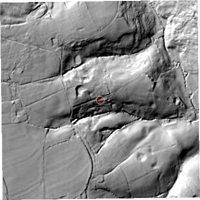 Shaded relief map of the ground around EX137LF, computed from Environment Agency LiDAR. The ground here sits at about 92 m above sea level and falls 62 m across the surrounding 800 m. Surface water reaching this point runs off ground lying to the west-north-west, 11.2 m higher.
