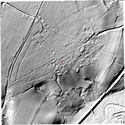 Shaded relief map of the ground around EX137NG, computed from Environment Agency LiDAR. The ground here sits at about 61 m above sea level and falls 49 m across the surrounding 800 m. Surface water reaching this point runs off ground lying to the north-west, 24.9 m higher.