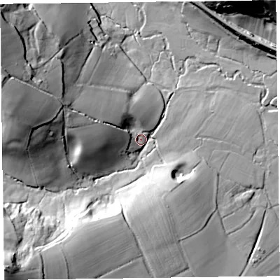 Shaded relief map of the ground around EX137QL, computed from Environment Agency LiDAR. The ground here sits at about 50 m above sea level and falls 62 m across the surrounding 800 m. Surface water reaching this point runs off ground lying to the south-west, 51.9 m higher.