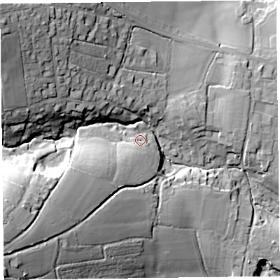 Shaded relief map of the ground around EX137RN, computed from Environment Agency LiDAR. The ground here sits at about 55 m above sea level and falls 49 m across the surrounding 800 m. Surface water reaching this point runs off ground lying to the south-west, 27.7 m higher.