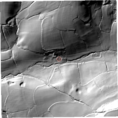 Shaded relief map of the ground around EX137TL, computed from Environment Agency LiDAR. The ground here sits at about 70 m above sea level and falls 88 m across the surrounding 800 m. Surface water reaching this point runs off ground lying to the north-north-east, 43.5 m higher.