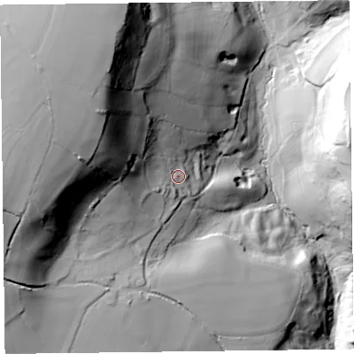 Shaded relief map of the ground around EX137TU, computed from Environment Agency LiDAR. The ground here sits at about 147 m above sea level and falls 96 m across the surrounding 800 m. Surface water reaching this point runs off ground lying to the north-west, 56.0 m higher.