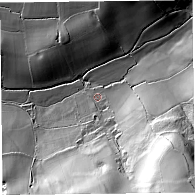 Shaded relief map of the ground around EX138ST, computed from Environment Agency LiDAR. The ground here sits at about 29 m above sea level and falls 95 m across the surrounding 800 m. Surface water reaching this point runs off ground lying to the south-east, 85.3 m higher.