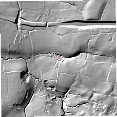 Shaded relief map of the ground around EX138TN, computed from Environment Agency LiDAR. The ground here sits at about 90 m above sea level and falls 83 m across the surrounding 800 m. Surface water reaching this point runs off ground lying to the east-south-east, 48.2 m higher.