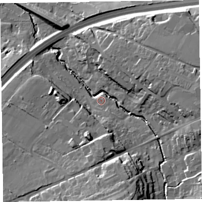 Shaded relief map of the ground around EX141XH, computed from Environment Agency LiDAR. The ground here sits at about 91 m above sea level and falls 31 m across the surrounding 800 m. Surface water reaching this point runs off ground lying to the south, 1.3 m higher.