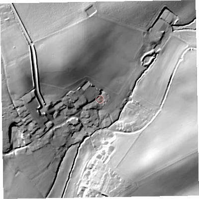 Shaded relief map of the ground around EX143HS, computed from Environment Agency LiDAR. The ground here sits at about 92 m above sea level and falls 29 m across the surrounding 800 m. Surface water reaching this point runs off ground lying to the north-west, 19.4 m higher.