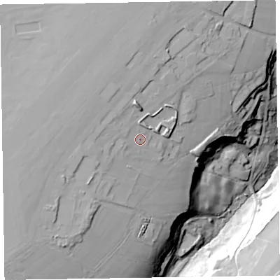 Shaded relief map of the ground around EX144LB, computed from Environment Agency LiDAR. The ground here sits at about 248 m above sea level and falls 47 m across the surrounding 800 m. Surface water reaching this point runs off ground lying to the west, 6.0 m higher.