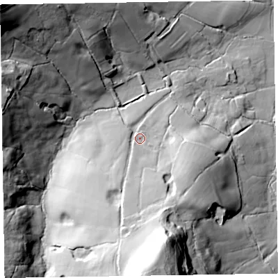 Shaded relief map of the ground around EX144RP, computed from Environment Agency LiDAR. The ground here sits at about 167 m above sea level and falls 76 m across the surrounding 800 m. Surface water reaching this point runs off ground lying to the south, 57.9 m higher.