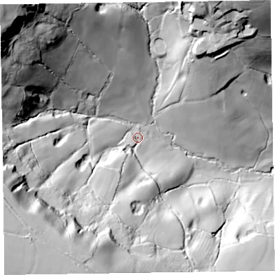 Shaded relief map of the ground around EX144UJ, computed from Environment Agency LiDAR. The ground here sits at about 166 m above sea level and falls 114 m across the surrounding 800 m. Surface water reaching this point runs off ground lying to the south-south-west, 76.4 m higher.
