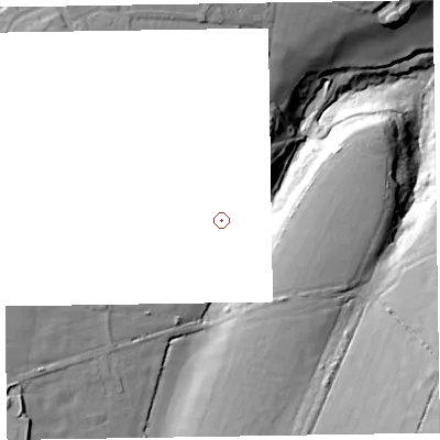 Shaded relief map of the ground around EX144XX, computed from Environment Agency LiDAR. and falls 46 m across the surrounding 800 m.