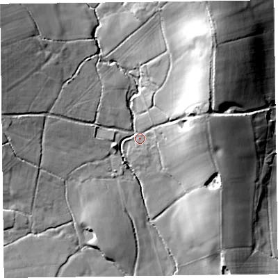 Shaded relief map of the ground around EX149BQ, computed from Environment Agency LiDAR. The ground here sits at about 88 m above sea level and falls 35 m across the surrounding 800 m. Surface water reaching this point runs off ground lying to the north-east, 26.3 m higher.