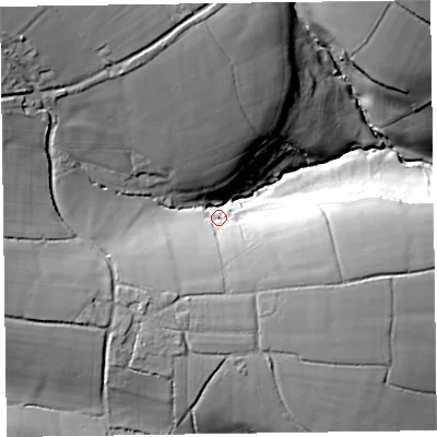 Shaded relief map of the ground around EX149HD, computed from Environment Agency LiDAR. The ground here sits at about 163 m above sea level and falls 66 m across the surrounding 800 m. Surface water reaching this point runs off ground lying to the north-west, 42.5 m higher.