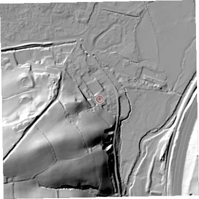 Shaded relief map of the ground around EX151UQ, computed from Environment Agency LiDAR. The ground here sits at about 55 m above sea level and falls 62 m across the surrounding 800 m. Surface water reaching this point runs off ground lying to the south-west, 46.2 m higher.