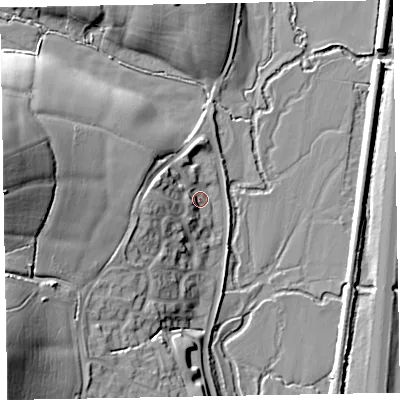 Shaded relief map of the ground around EX151XL, computed from Environment Agency LiDAR. The ground here sits at about 55 m above sea level and falls 28 m across the surrounding 800 m. Surface water reaching this point runs off ground lying to the west-south-west, 8.5 m higher.