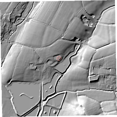Shaded relief map of the ground around EX152DD, computed from Environment Agency LiDAR. The ground here sits at about 67 m above sea level and falls 16 m across the surrounding 800 m. Surface water reaching this point runs off ground lying to the north, 3.3 m higher.