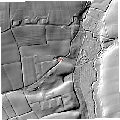 Shaded relief map of the ground around EX152LQ, computed from Environment Agency LiDAR. The ground here sits at about 89 m above sea level and falls 41 m across the surrounding 800 m. Surface water reaching this point runs off ground lying to the north-west, 31.1 m higher.