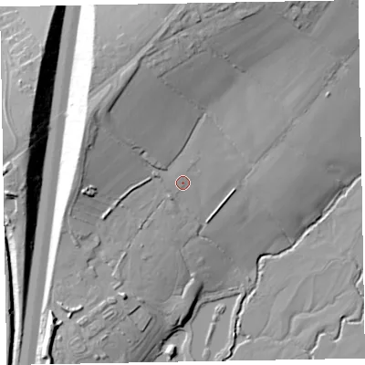Shaded relief map of the ground around EX152PE, computed from Environment Agency LiDAR. The ground here sits at about 68 m above sea level and falls 23 m across the surrounding 800 m. Surface water reaching this point runs off ground lying to the north-west, 1.2 m higher.