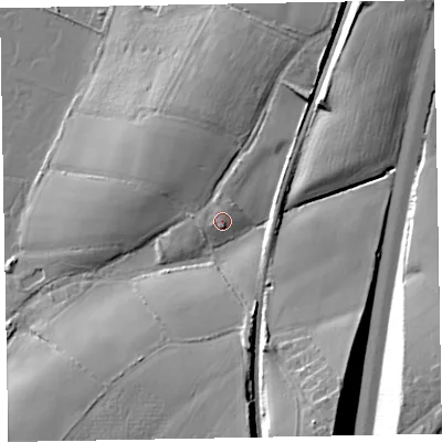 Shaded relief map of the ground around EX152PG, computed from Environment Agency LiDAR. The ground here sits at about 67 m above sea level and falls 22 m across the surrounding 800 m. Surface water reaching this point runs off ground lying to the north, 1.2 m higher.