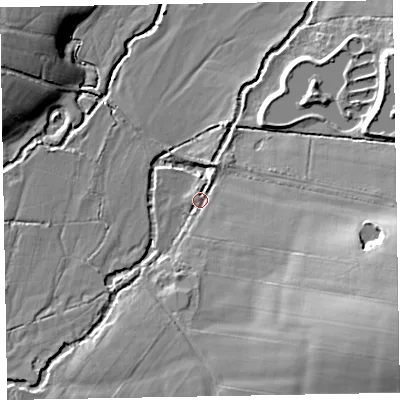 Shaded relief map of the ground around EX152RB, computed from Environment Agency LiDAR. The ground here sits at about 63 m above sea level and falls 17 m across the surrounding 800 m. Surface water reaching this point runs off ground lying to the east-south-east, 13.5 m higher.