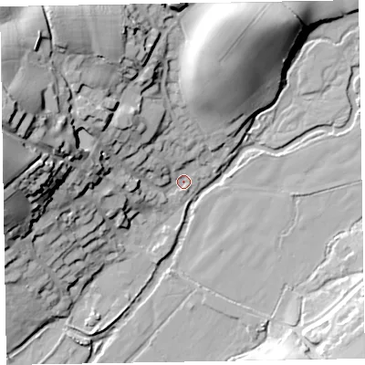 Shaded relief map of the ground around EX153AR, computed from Environment Agency LiDAR. The ground here sits at about 81 m above sea level and falls 46 m across the surrounding 800 m. Surface water reaching this point runs off ground lying to the west-north-west, 31.2 m higher.