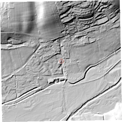 Shaded relief map of the ground around EX153EE, computed from Environment Agency LiDAR. The ground here sits at about 81 m above sea level and falls 48 m across the surrounding 800 m. Surface water reaching this point runs off ground lying to the north, 40.9 m higher.
