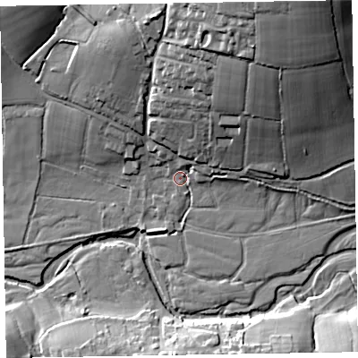 Shaded relief map of the ground around EX153JL, computed from Environment Agency LiDAR. The ground here sits at about 100 m above sea level and falls 40 m across the surrounding 800 m. Surface water reaching this point runs off ground lying to the north-east, 3.7 m higher.