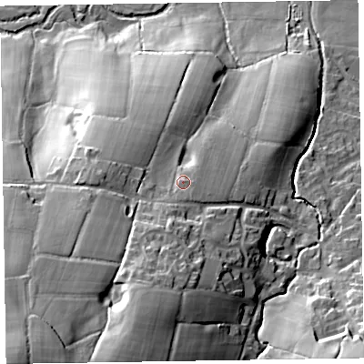 Shaded relief map of the ground around EX153RJ, computed from Environment Agency LiDAR. The ground here sits at about 142 m above sea level and falls 64 m across the surrounding 800 m. Surface water reaching this point runs off ground lying to the south-south-west, 5.7 m higher.