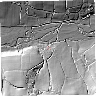Shaded relief map of the ground around EX153RN, computed from Environment Agency LiDAR. The ground here sits at about 113 m above sea level and falls 39 m across the surrounding 800 m. Surface water reaching this point runs off ground lying to the south, 30.9 m higher.
