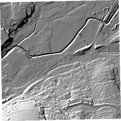 Shaded relief map of the ground around EX164BZ, computed from Environment Agency LiDAR. The ground here sits at about 67 m above sea level and falls 50 m across the surrounding 800 m. Surface water reaching this point runs off ground lying to the south-east, 22.9 m higher.