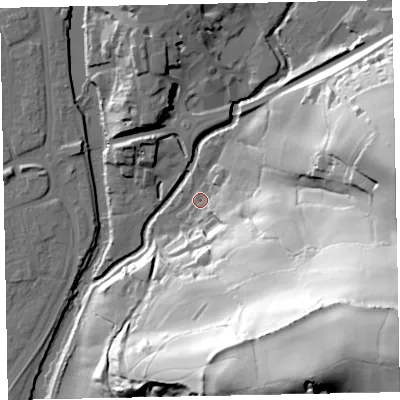 Shaded relief map of the ground around EX164FG, computed from Environment Agency LiDAR. The ground here sits at about 62 m above sea level and falls 112 m across the surrounding 800 m. Surface water reaching this point runs off ground lying to the south-east, 107.3 m higher.